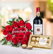Bouquet de Rosas, Vino y Chocolates