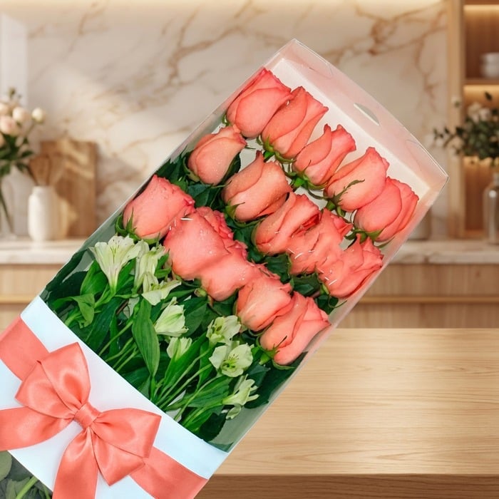 Imagen de Caja de 18 Rosas Rosadas